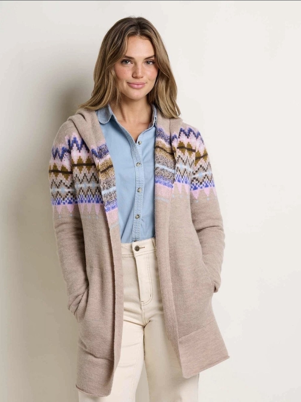Toad&Co Merino Heart Hoodie London Fog Fair Isle, Sz Xs